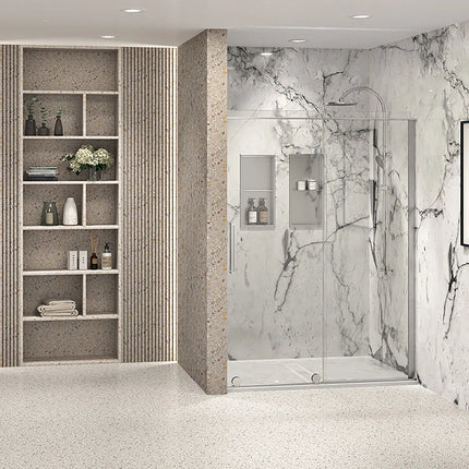 Zitta Shower door Slim in alcove, 60", Rolling, chrome frame and clear glass, Zitta collection DSI6000ASTC21 - Plumbing Market