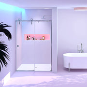 Zitta Shower door Tron alcove, 60", sliding, brushed stainless steel frame and clear glass, Slik Portfolio collection DTO6000ASTC61 - Plumbing Market