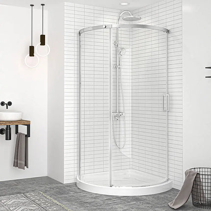 Zitta Shower door Vague in a corner round, door on the right, 36" x 36", Sliding, chrome frame and clear glass, Zitta collection DVG3636NRDH21 - Plumbing Market