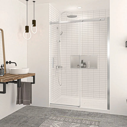 Zitta Shower door Vague in alcove, 54", Sliding, chrome frame and clear glass, Zitta collection DVG5400ASTC21 - Plumbing Market