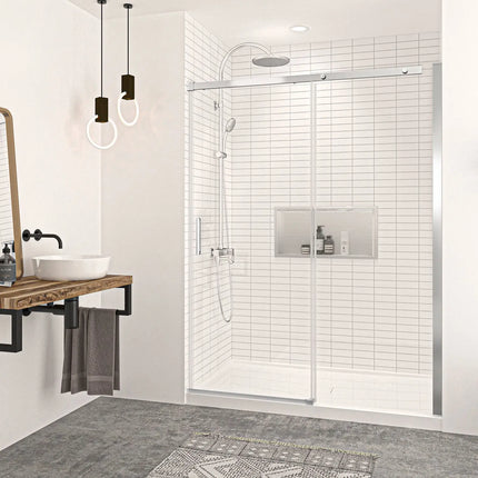Zitta Shower door Vague in alcove, 60", Sliding, chrome frame and clear glass, Zitta collection DVG6000ASTC21 - Plumbing Market