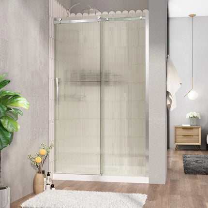 Zitta Shower door Vaia alcove, 48", sliding, chrome frame and fluted glass, Zitta collection DVI4800ASTG23 - Plumbing Market