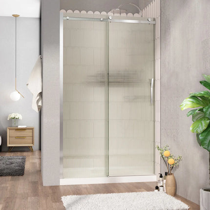 Zitta Shower door Vaia alcove, 48", sliding, chrome frame and fluted glass, Zitta collection DVI4800ASTH23 - Plumbing Market