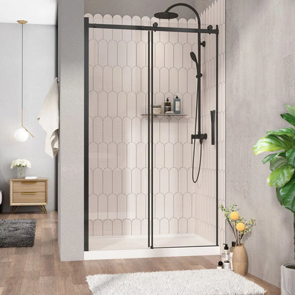 Zitta Shower door Vaia alcove, 48", sliding, matte black frame and clear glass, Zitta collection DVI4800ASTC71 - Plumbing Market