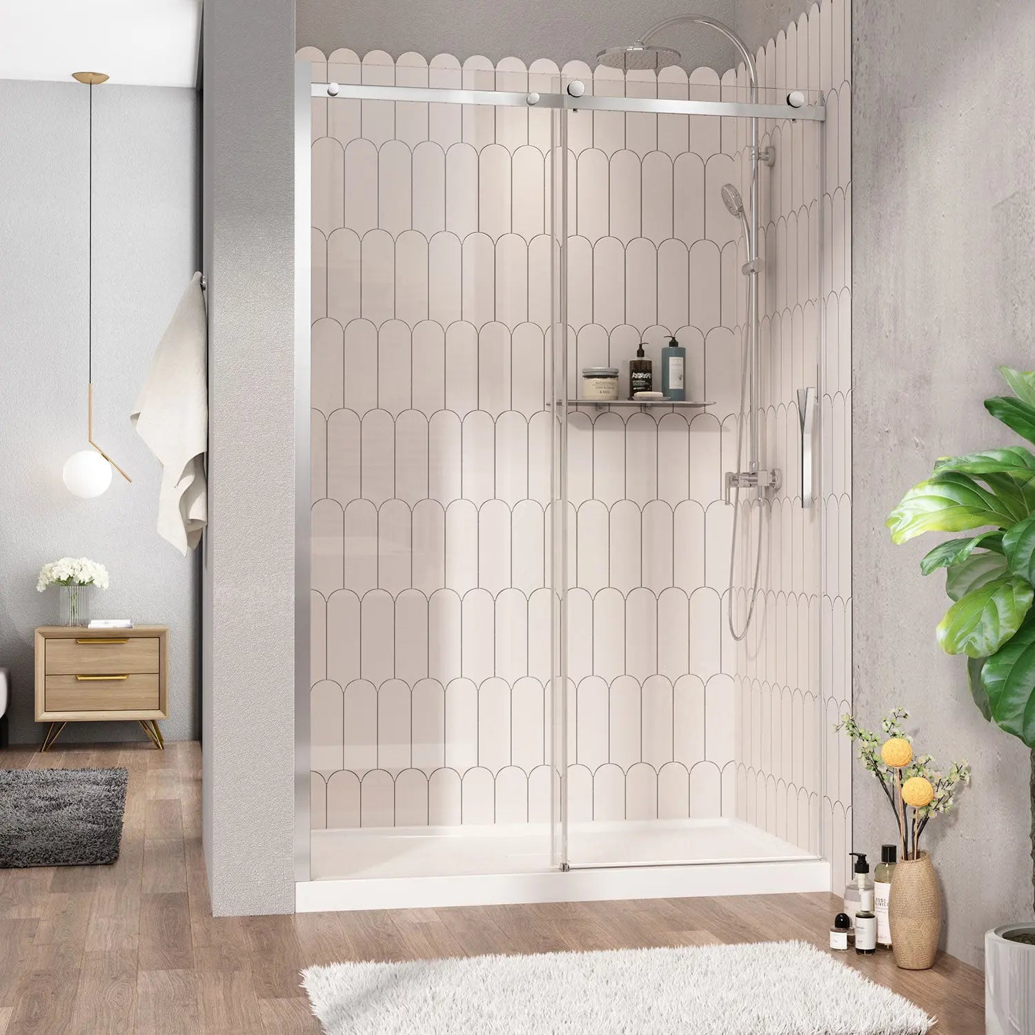 Zitta Shower door Vaia alcove, 54", sliding, chrome frame and clear glass, Zitta collection DVI5400ASTC21 - Plumbing Market