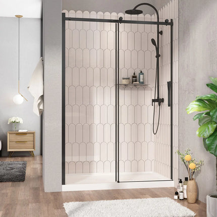 Zitta Shower door Vaia alcove, 54", sliding, matte black frame and clear glass, Zitta collection DVI5400ASTC71 - Plumbing Market