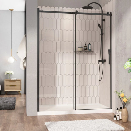 Zitta Shower door Vaia alcove, 60", sliding, matte black frame and clear glass, Zitta collection DVI6000ASTC71 - Plumbing Market