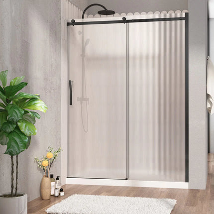 Zitta Shower door Vaia alcove, 60", sliding, matte black frame and fluted glass, Zitta collection DVI6000ASTG73 - Plumbing Market