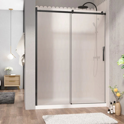 Zitta Shower door Vaia alcove, 60", sliding, matte black frame and fluted glass, Zitta collection DVI6000ASTH73 - Plumbing Market