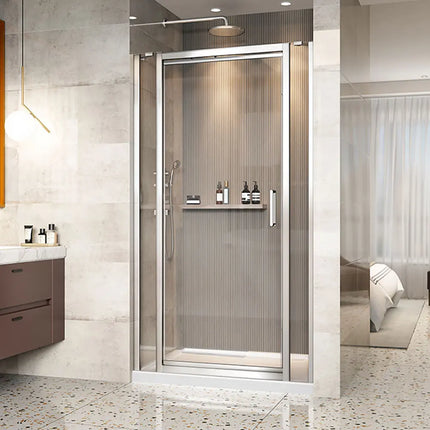 Zitta Shower door Xenia in alcove centered door, 48", Pivoting, chrome frame and clear glass, Zitta collection DXN4800ASTC22 - Plumbing Market