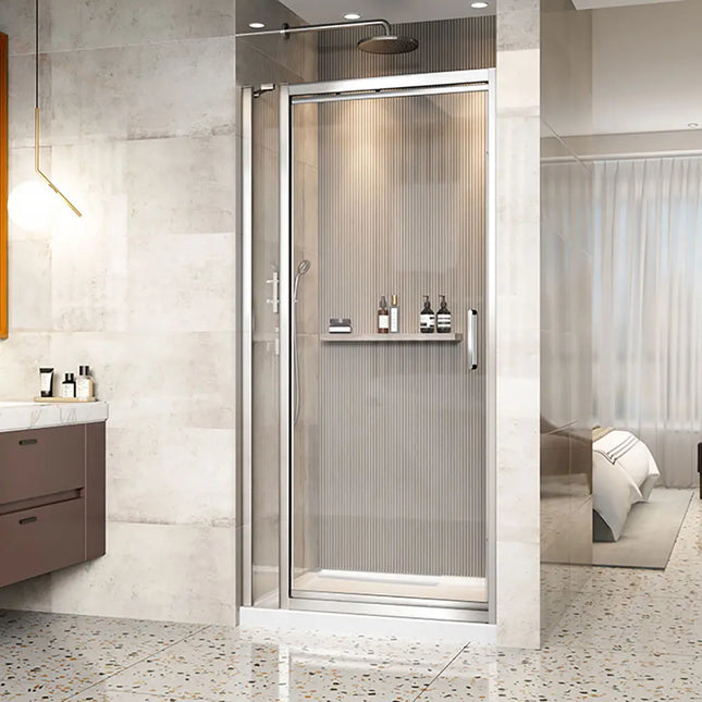 Zitta Shower door Xenia in alcove rectangular offset door, 42", Pivoting, chrome frame and clear glass, Zitta collection DXN4200ASTC21 - Plumbing Market