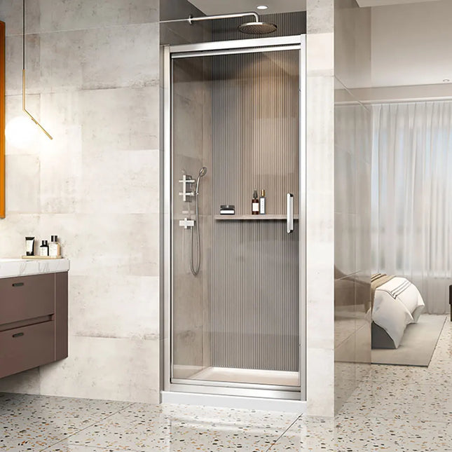 Zitta Shower door Xenia in alcove, 32", Pivoting, chrome frame and clear glass, Zitta collection DXN3200ASTC21 - Plumbing Market