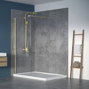 Zitta Shower screen Walk-in alcove installation, 36", Fixed, brushed gold frame and clear glass, Zitta collection DWL3600DSTX51 - Plumbing Market