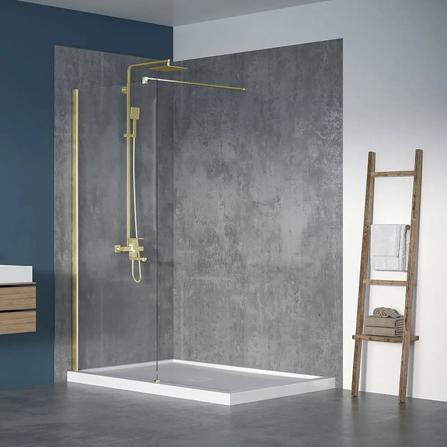 Zitta Shower screen Walk-in alcove installation, 36", Fixed, brushed gold frame and clear glass, Zitta collection DWL3600DSTX51 - Plumbing Market