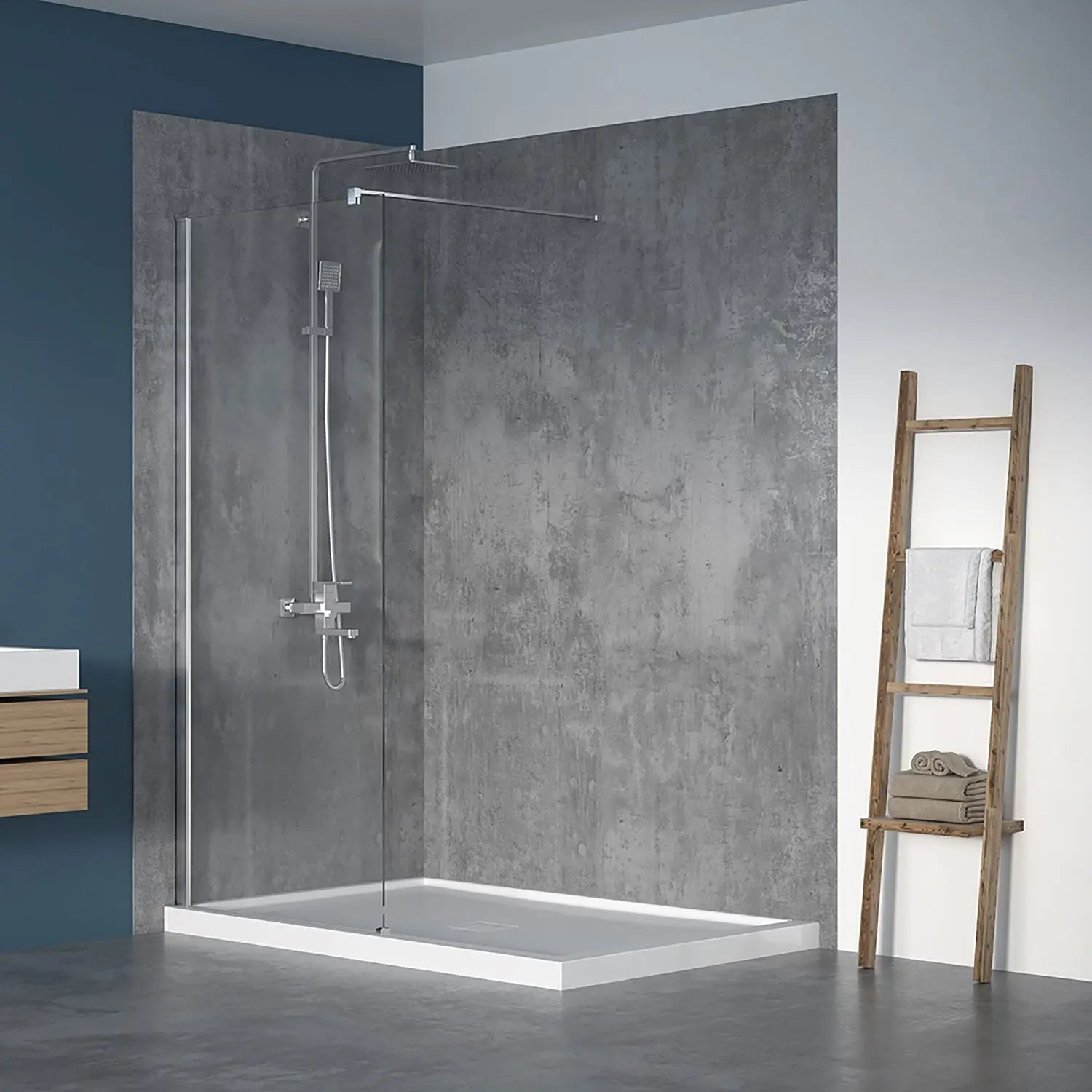 Zitta Shower screen Walk-in alcove installation, 36", Fixed, chrome frame and clear glass, Zitta collection DWL3600DSTX21 - Plumbing Market