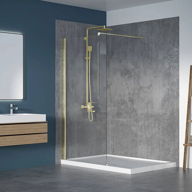 Zitta Shower screen Walk-in alcove installation, 42", Fixed, brushed gold frame and clear glass, Zitta collection DWL4200DSTX51 - Plumbing Market