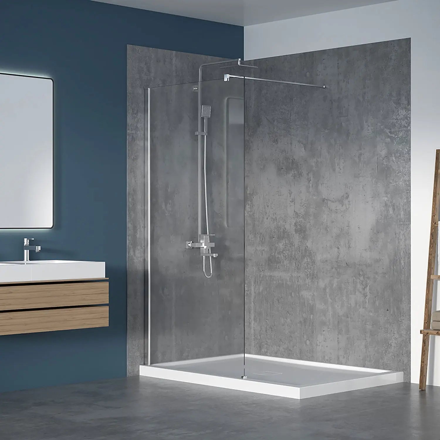 Zitta Shower screen Walk-in alcove installation, 42", Fixed, chrome frame and clear glass, Zitta collection DWL4200DSTX21 - Plumbing Market