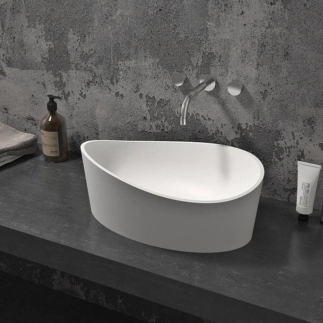 Zitta Sink Evoque 24" x 15" matte white, asymetrical shape, Slik Portfolio collection CLV2314SD0X - Plumbing Market