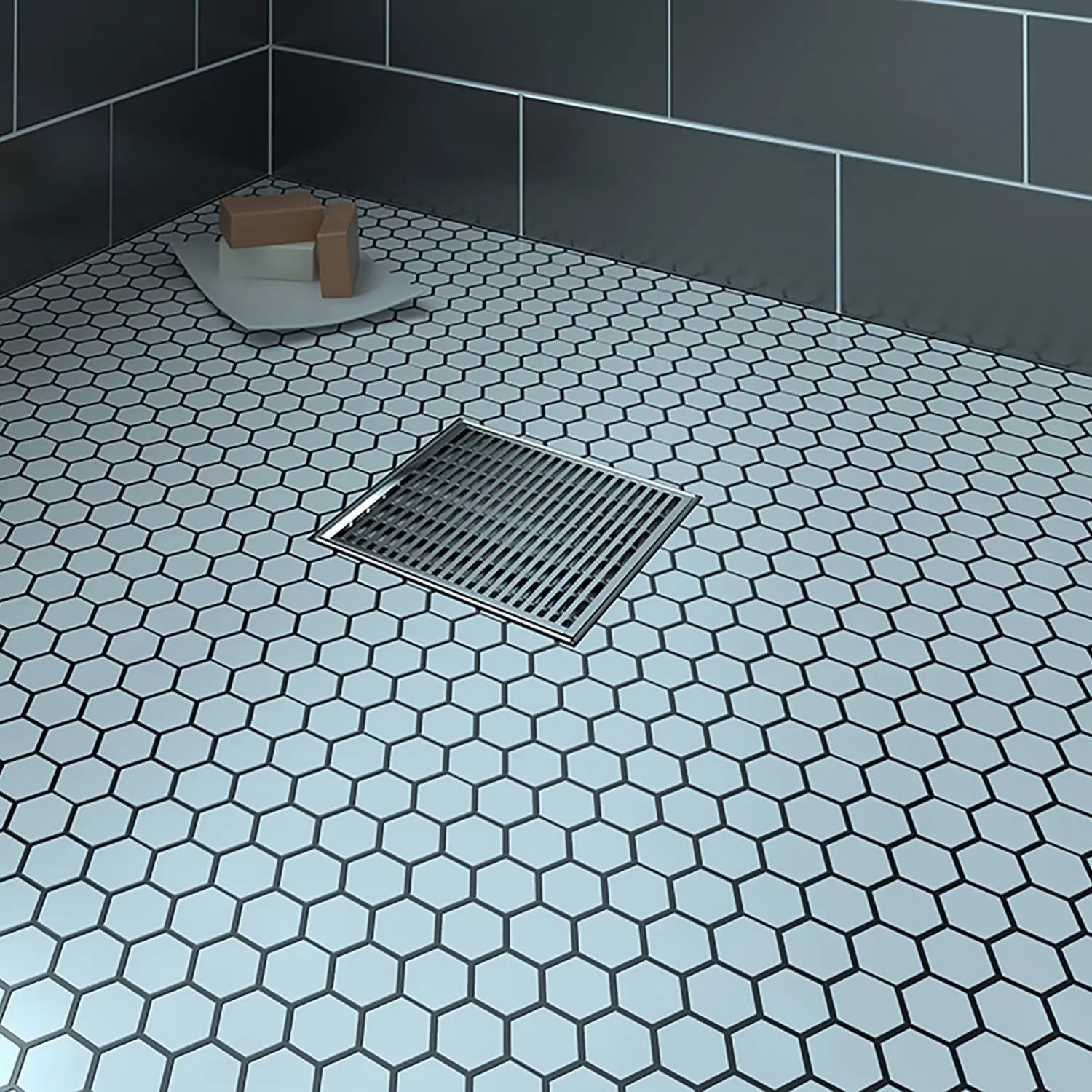 Zitta Square stainless steel grate 6" x 6" linear pattern, for shower, Zitta collection AD0606CLC16 - Plumbing Market
