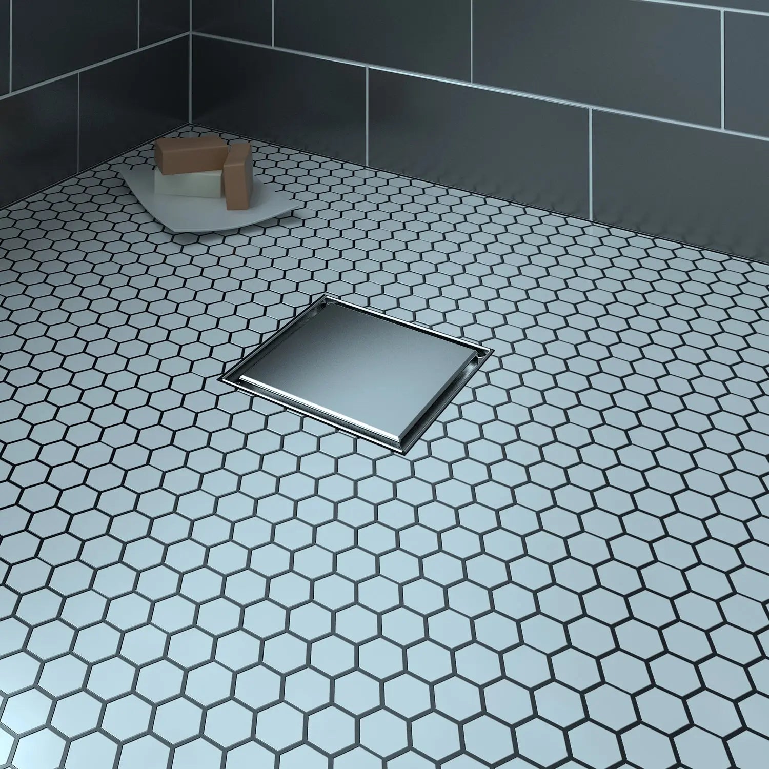 Zitta Square stainless steel grate 6" x 6" reversible, solid or to tile, for shower, Zitta collection AD0606CLB16 - Plumbing Market