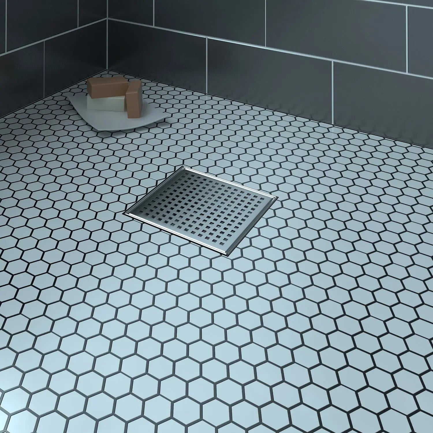 Zitta Square stainless steel grate 8" x 8" square pattern, for shower, Zitta collection AD0808CLA16 - Plumbing Market