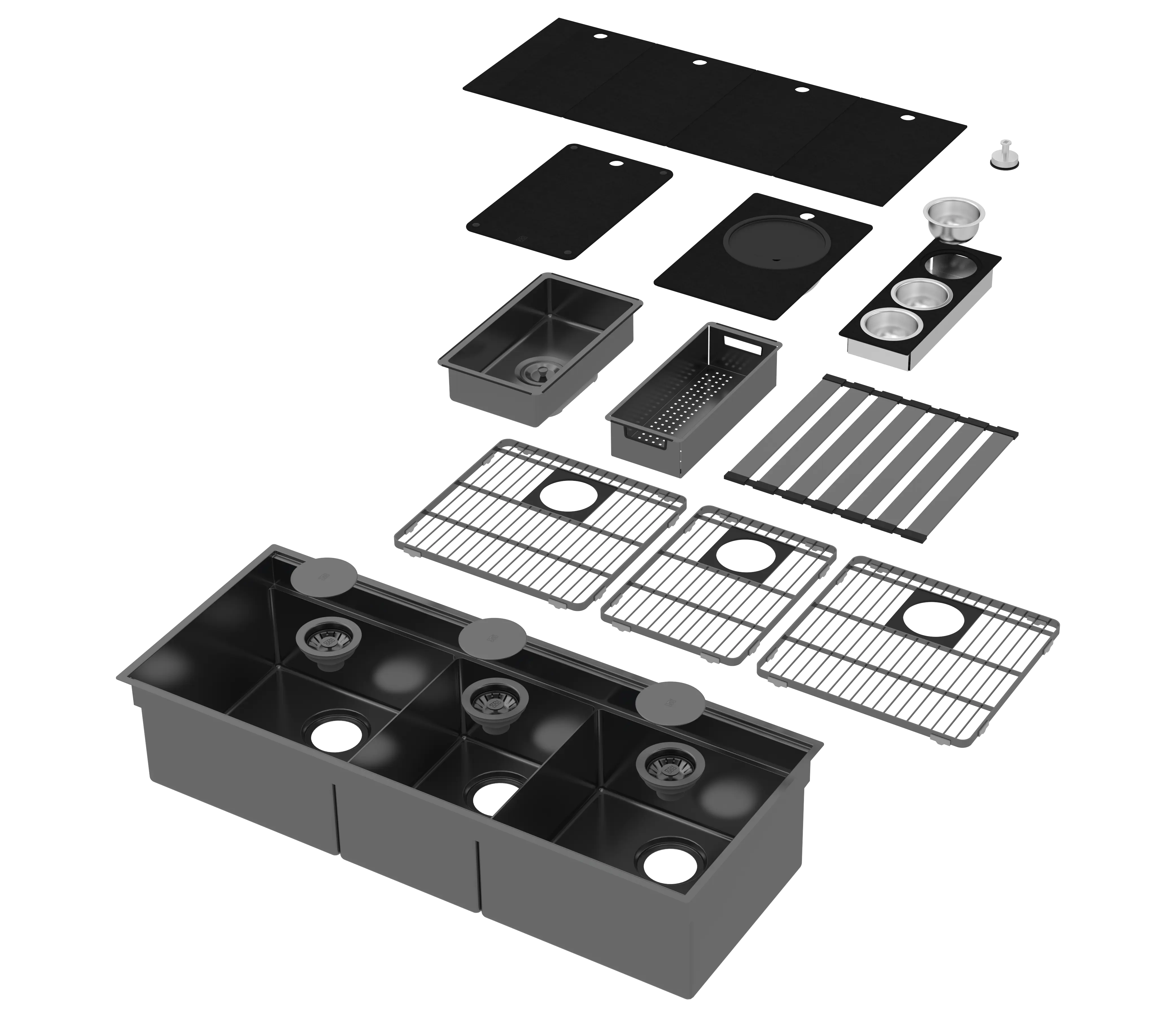 Zomodo Boutique 44" Workstation Triple Bowl Kitchen Sink - Black Pearl