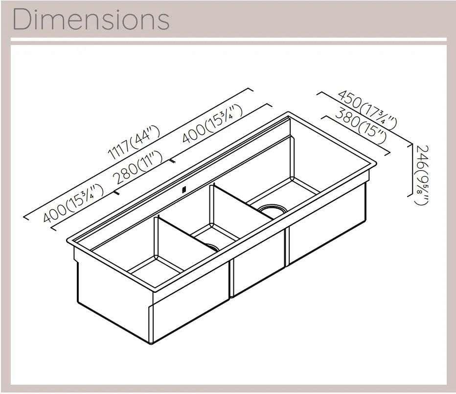 Zomodo Boutique 44" Workstation Triple Bowl Kitchen Sink - Black Pearl