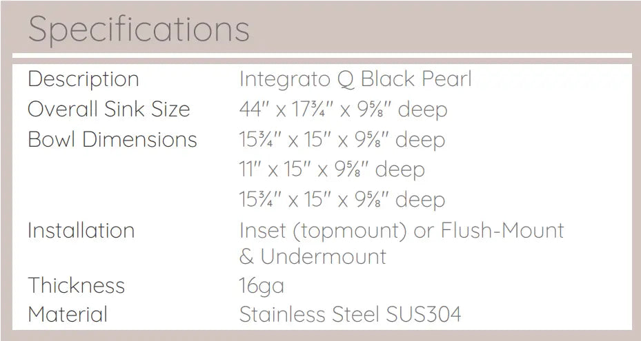 Zomodo Boutique 44" Workstation Triple Bowl Kitchen Sink - Black Pearl