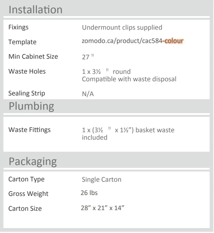 Zomodo Cayman 25" Single Bowl Kitchen Sink Black Pearl