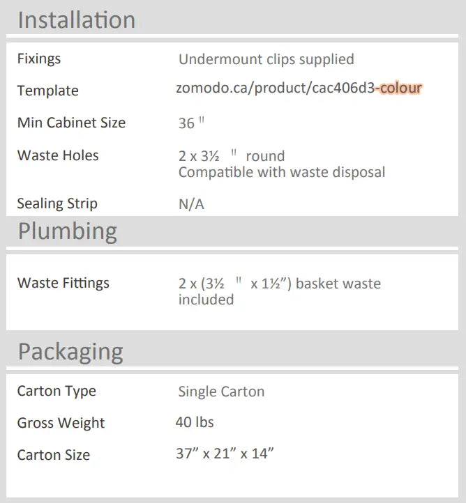 Zomodo Cayman 34" Double Bowl 50/50 Kitchen Sink Black Pearl