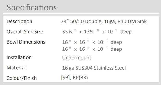 Zomodo Cayman 34" Double Bowl 50/50 Kitchen Sink Black Pearl