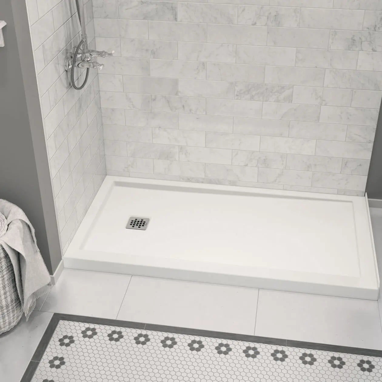 Zone Square 60 x 32 Acrylic Alcove or Corner Shower Base in White with Left-Hand Drain - Plumbing Market