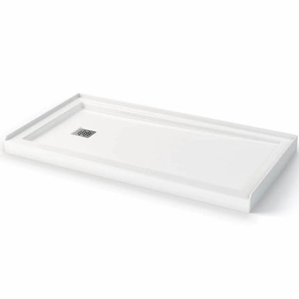 Zone Square 60 x 32 Acrylic Alcove or Corner Shower Base in White with Left-Hand Drain - Plumbing Market
