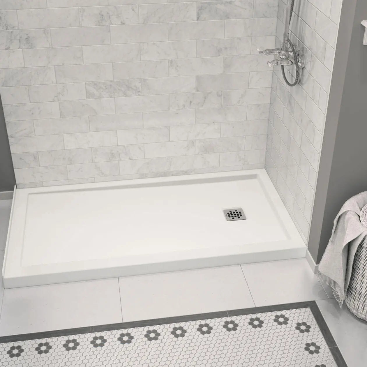 Zone Square 60 x 32 Acrylic Alcove or Corner Shower Base in White with Right-Hand Drain - Plumbing Market