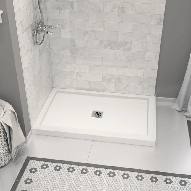 Zone Square Base 48 x 32 Acrylic Alcove or Corner Shower Base in White with Center Drain - Plumbing Market