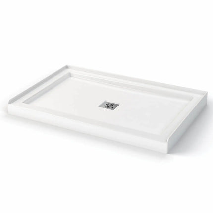 Zone Square Base 48 x 32 Acrylic Alcove or Corner Shower Base in White with Center Drain - Plumbing Market