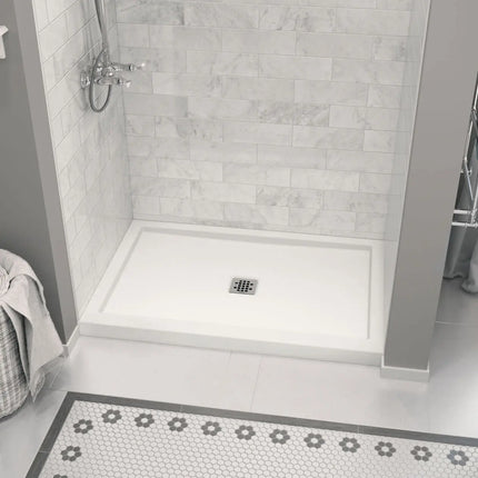 Zone Square Base 48 x 32 Acrylic Alcove or Corner Shower Base in White with Center Drain - Plumbing Market