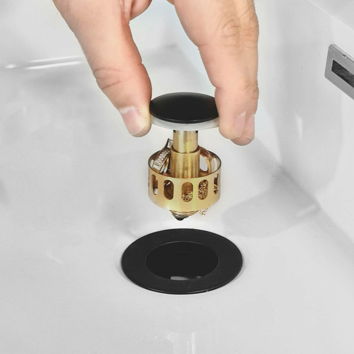 Stylish Pop-Up Bathroom Sink Drain with Overflow Matte Black D-700N