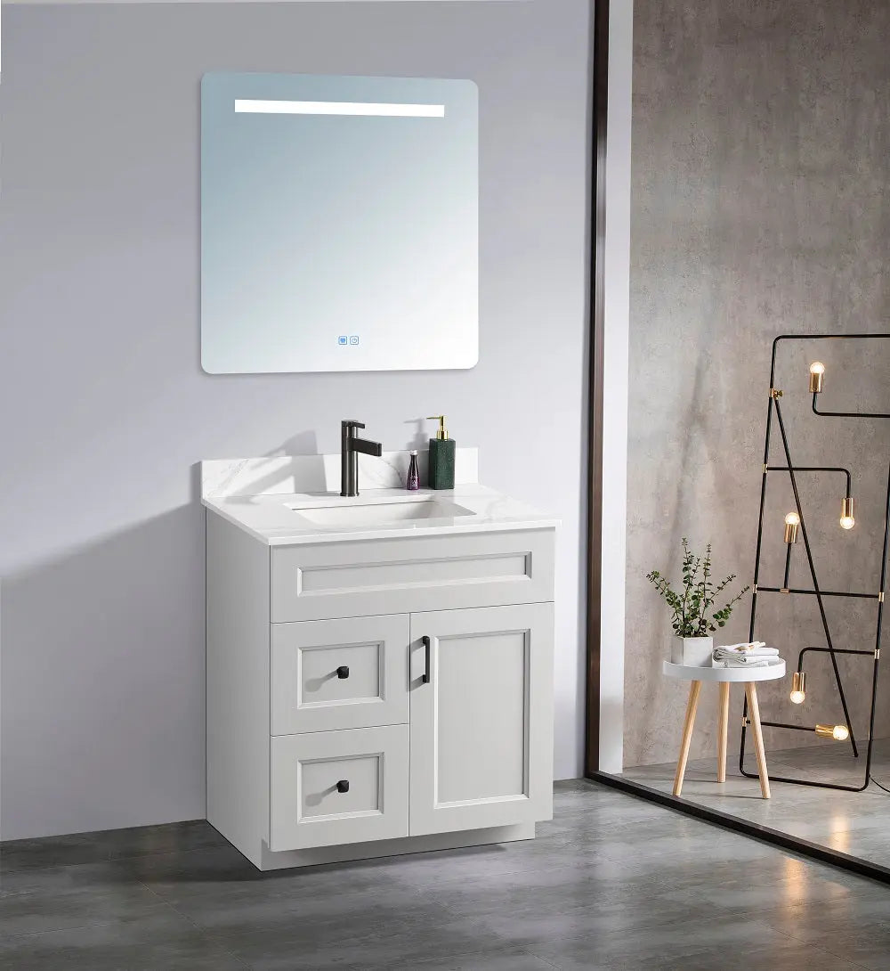 Zuuz Hampton Bathroom Vanity With Quartz Counter Top 30 Inch Left Doors - Plumbing Market