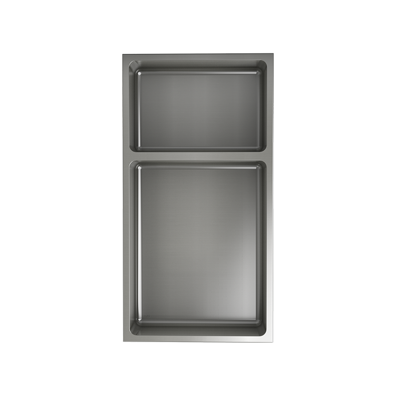 Rubi Nikia Recessed Niche 24" Radius Corner & Shelf Brushed Stainless Steel RNK24TR-IB