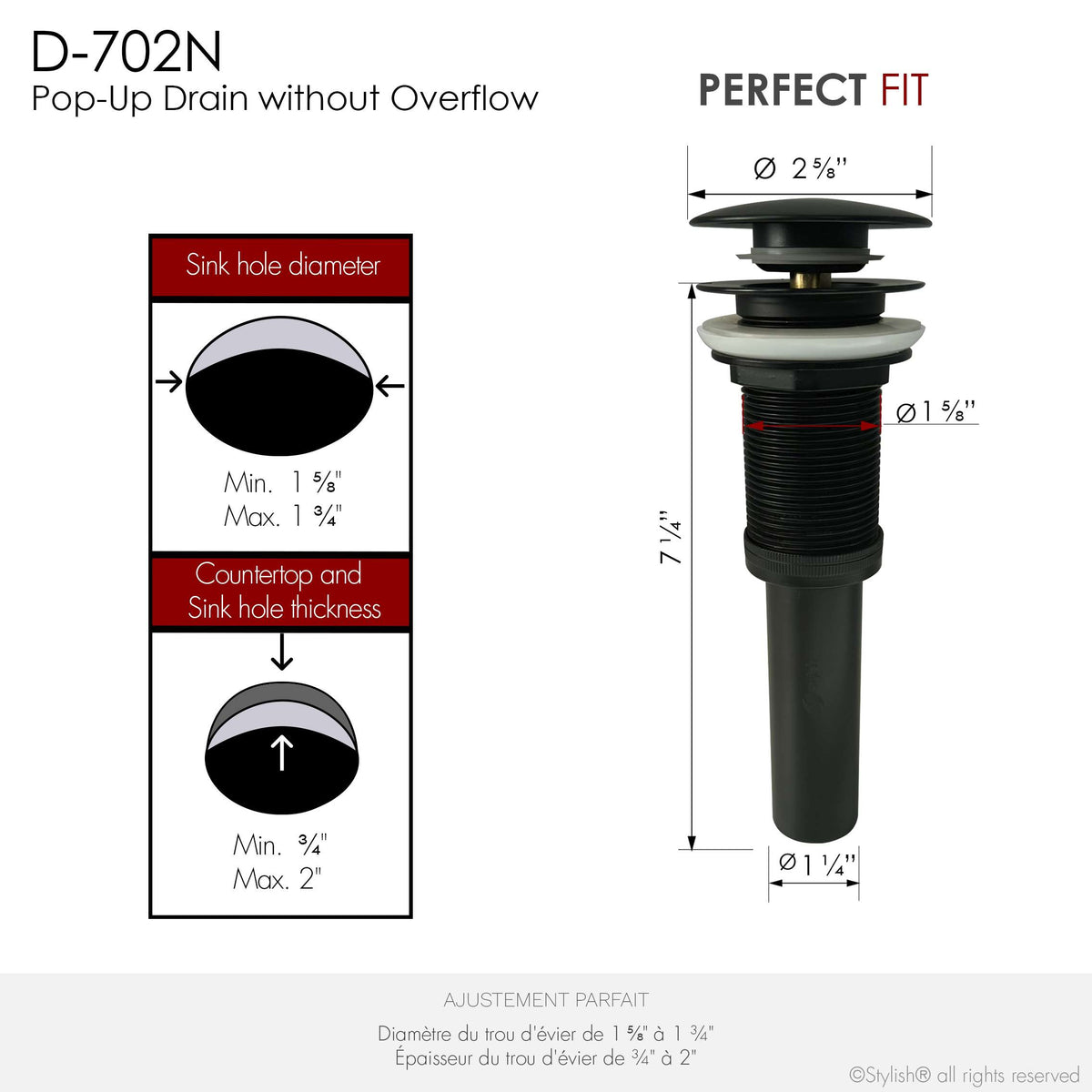 Stylish Pop-Up Bathroom Sink Drains Set Without Overflow Matte Black D-702N2
