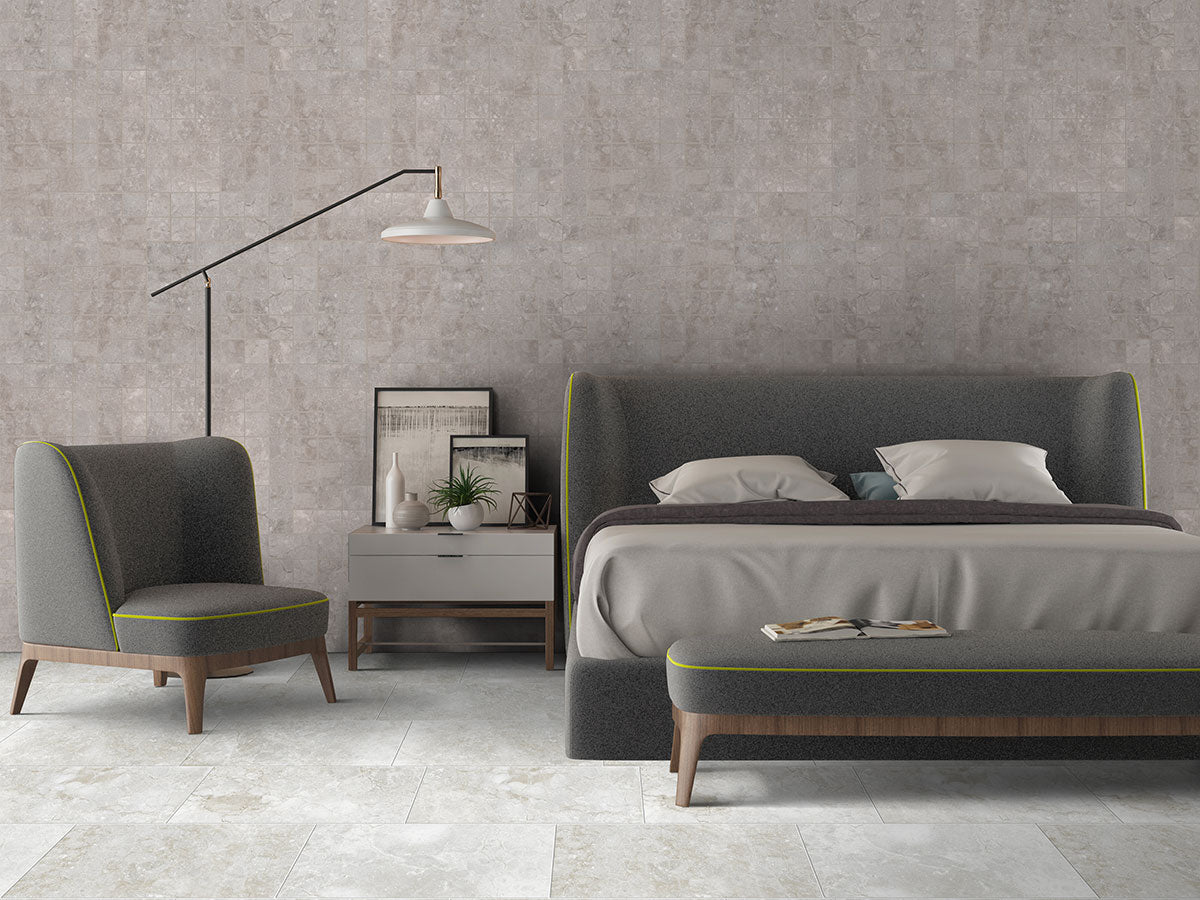 MSI Ansello Grey 2 x 2 Matte Ceramic mosaic (NANSGRE2X2) – MSI room scene (bedroom)