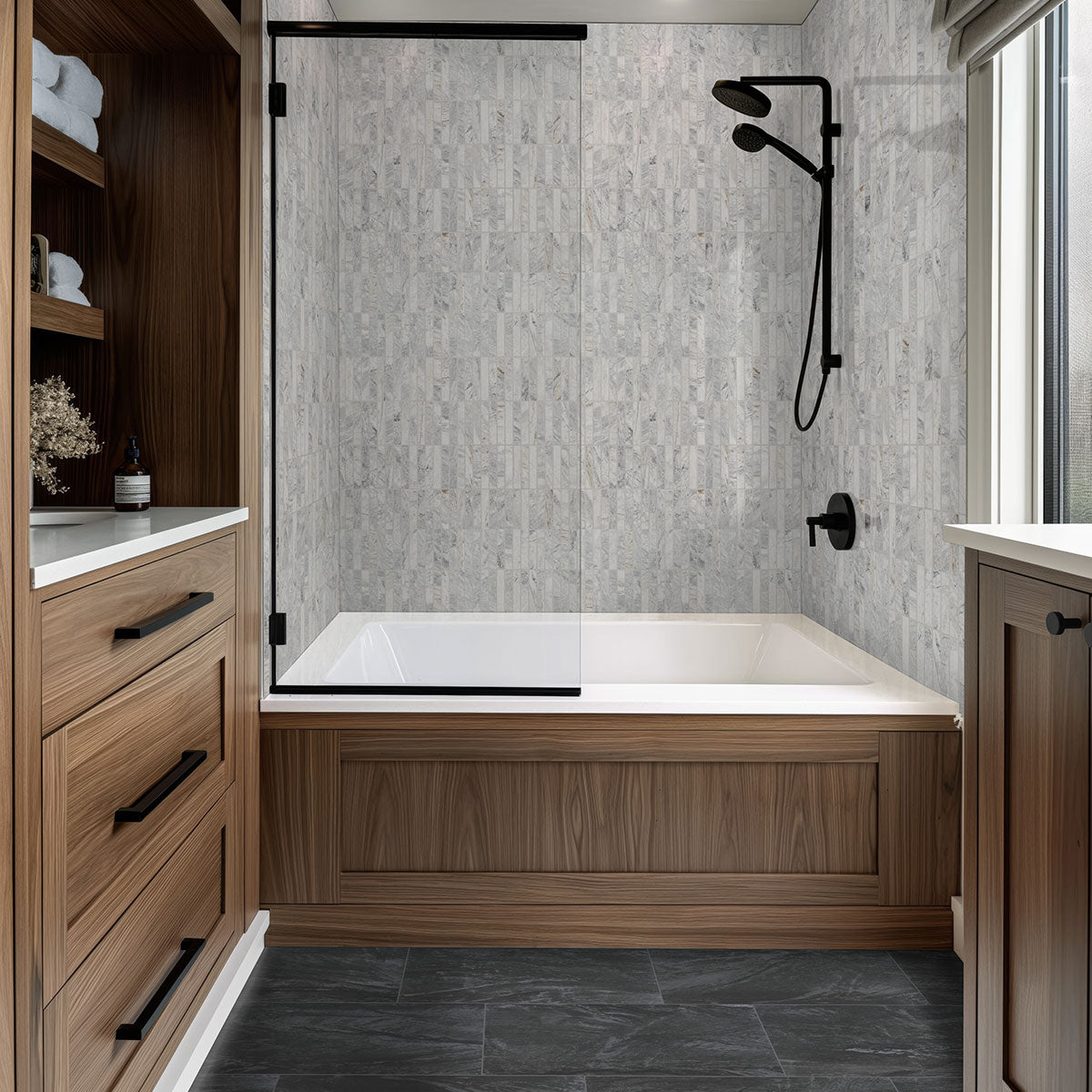 MSI Durban Anthracite 3 x 24 Matte Porcelain trim (NDURANT3x24BN) – MSI room scene (bathroom)