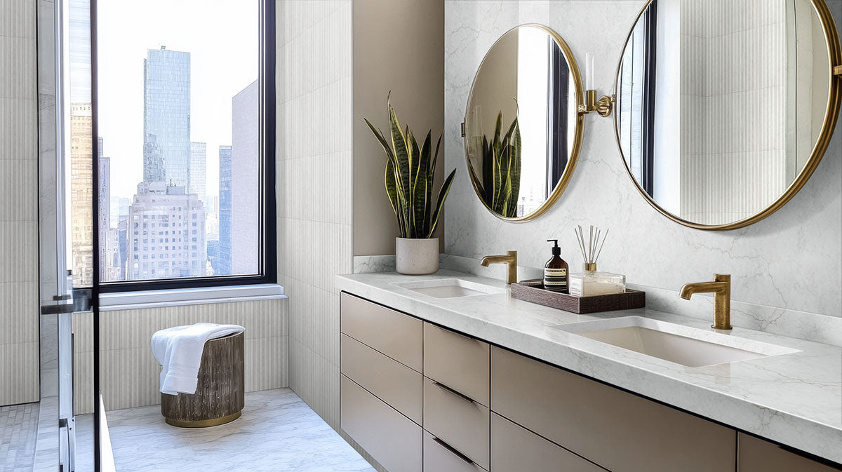 MSI Arabescato Venato White 4 x 12 Honed Marble tile (TARAVEN412SLTH) – MSI room scene (bathroom)
