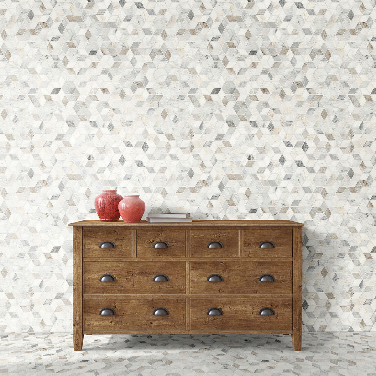 MSI Arabescato Venato White Cube Honed Marble mosaic (SMOT-ARAVEN-CUBEH) – MSI room scene (living room)