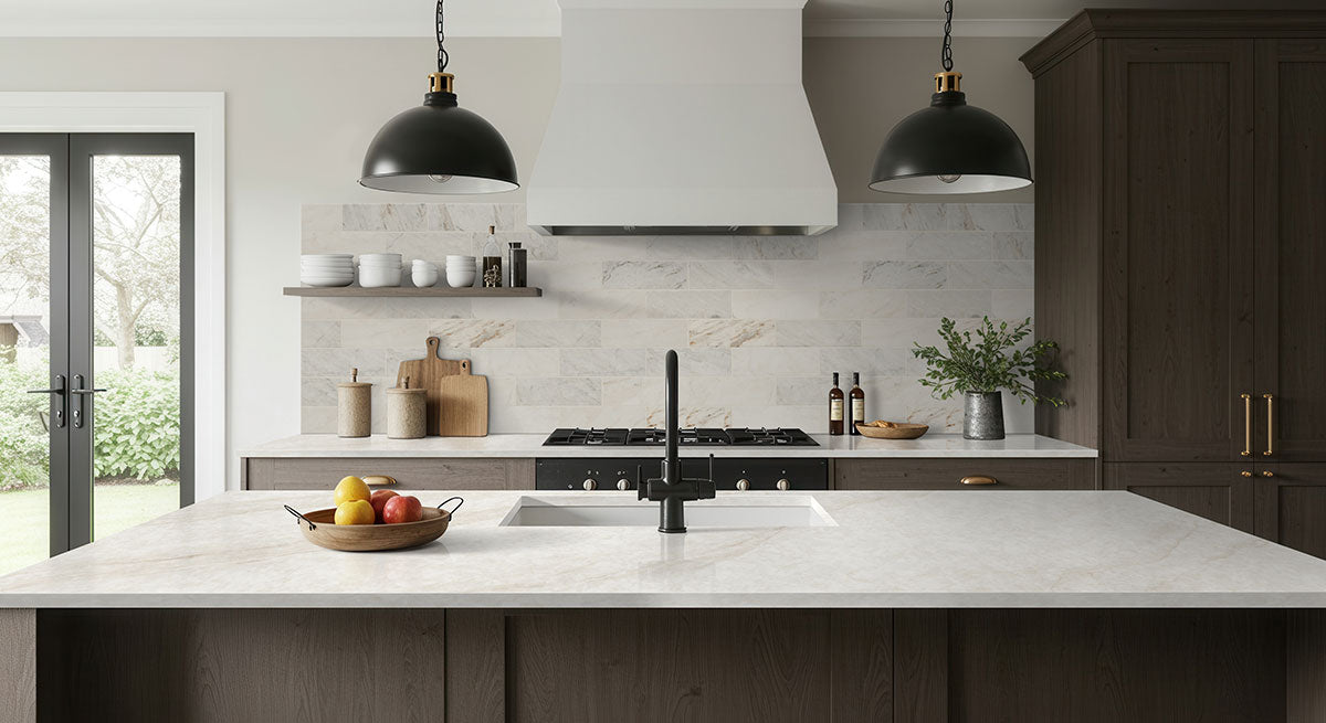 MSI Arabescato Venato White 4 x 12 Honed Marble tile (TARAVEN412H) – MSI room scene (kitchen)