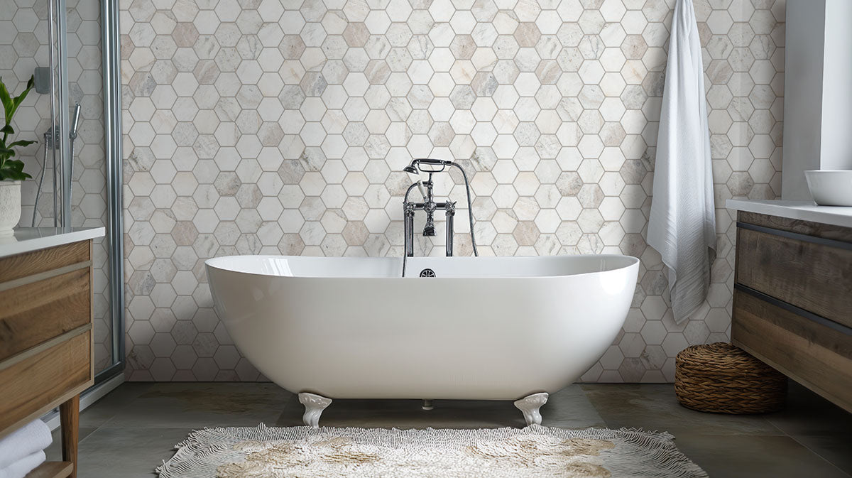 MSI Arabescato Venato White 5" Hexagon Honed Marble mosaic (SMOT-ARAVEN-5HEXH) – MSI room scene