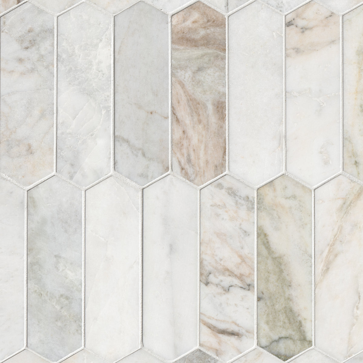 MSI Arabescato Venato White Picket Honed Marble mosaic (SMOT-ARAVEN-PKH) – MSI product image