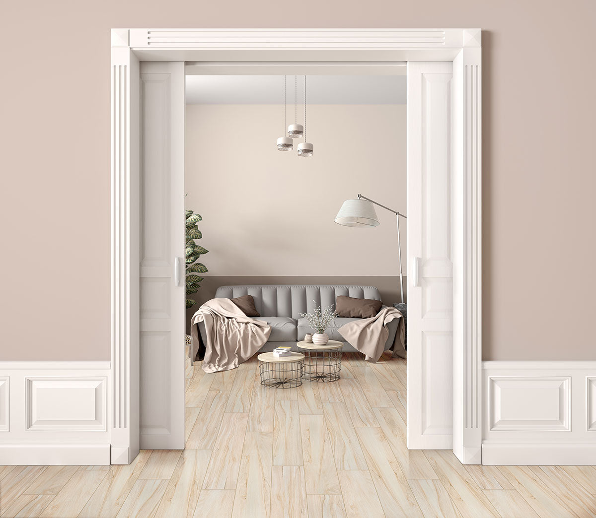 MSI Aspenwood Artic 9 x 48 Matte Porcelain tile (NASPART9X48) – MSI room scene (living room)