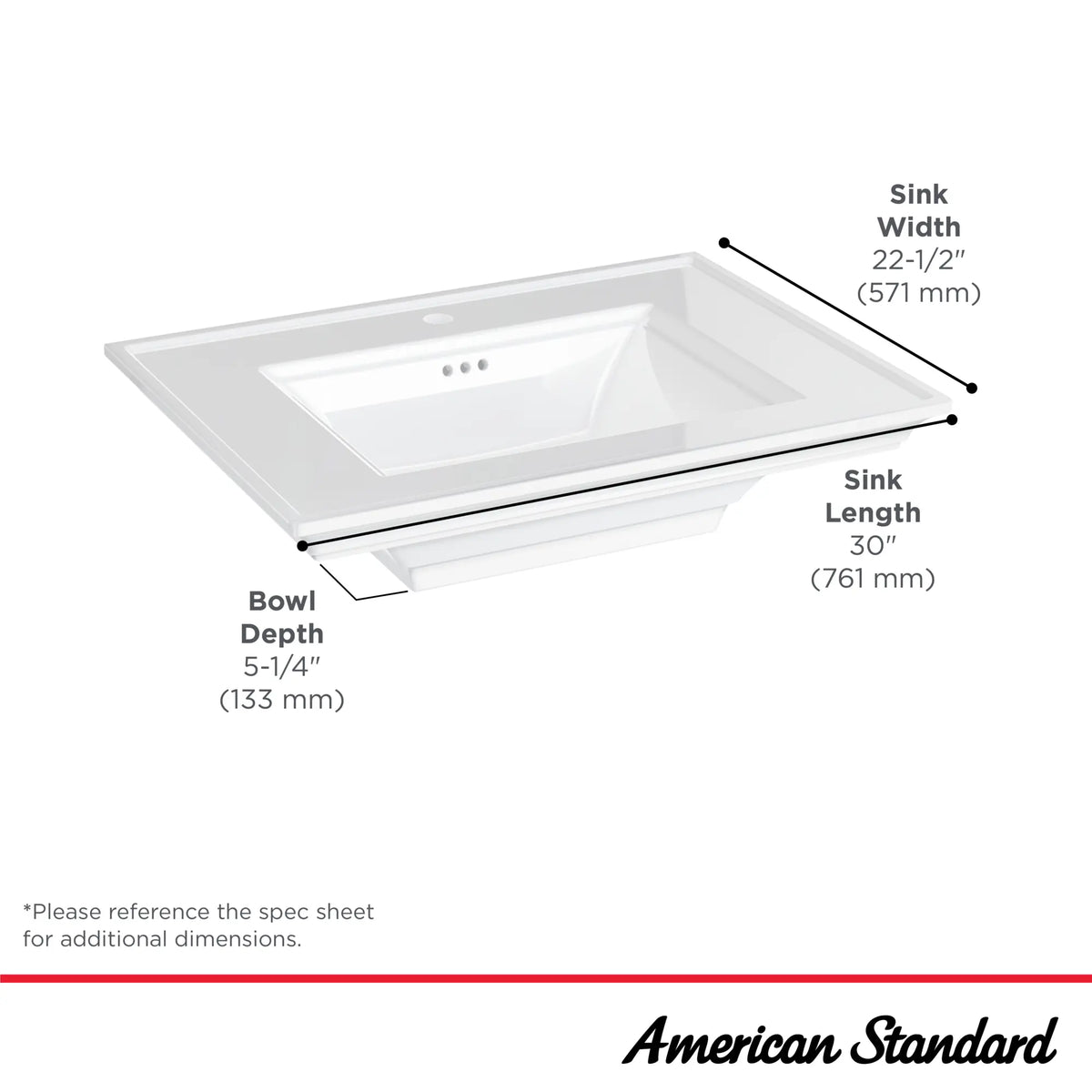 American Standard Town Square S Center Hole Only Pedestal Sink Top - details